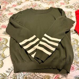 Green Sweater with White Stripes